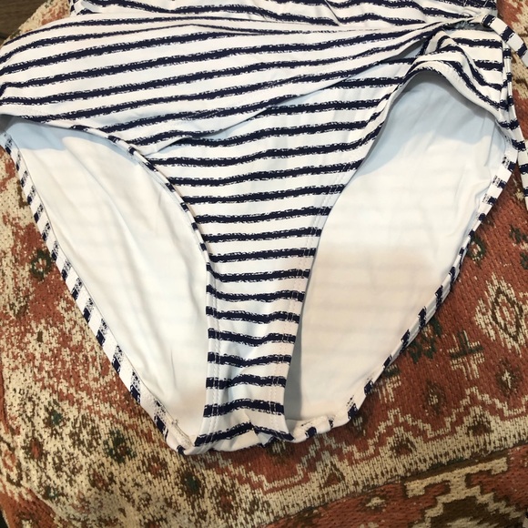 Nip Tick Swim Navy and White Striped Swimsuit Double Layered Belly Scrunch Tie - Picture 12 of 13